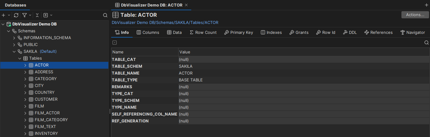 Database table view interface