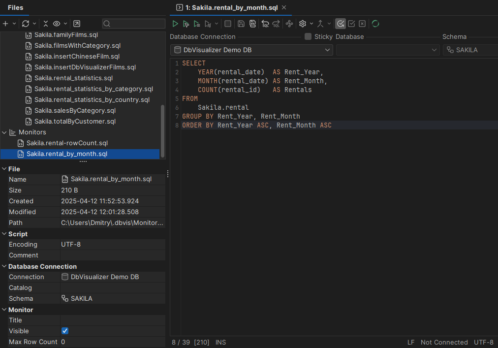 DbVisualizer Monitored Query Setup Screenshot
